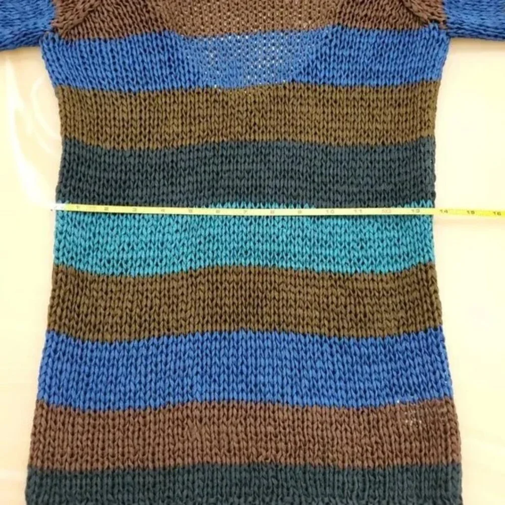Theory Striped Knit Yarn Crochet Scoop Back Academia Edgy Grunge Sweater